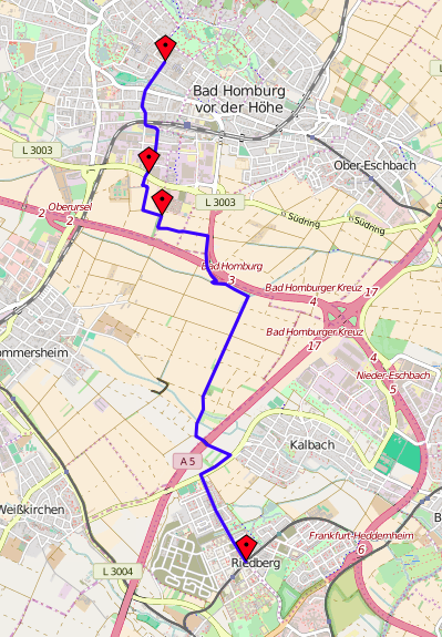 Vorschaubild für die Radroute nach Bad Homburg